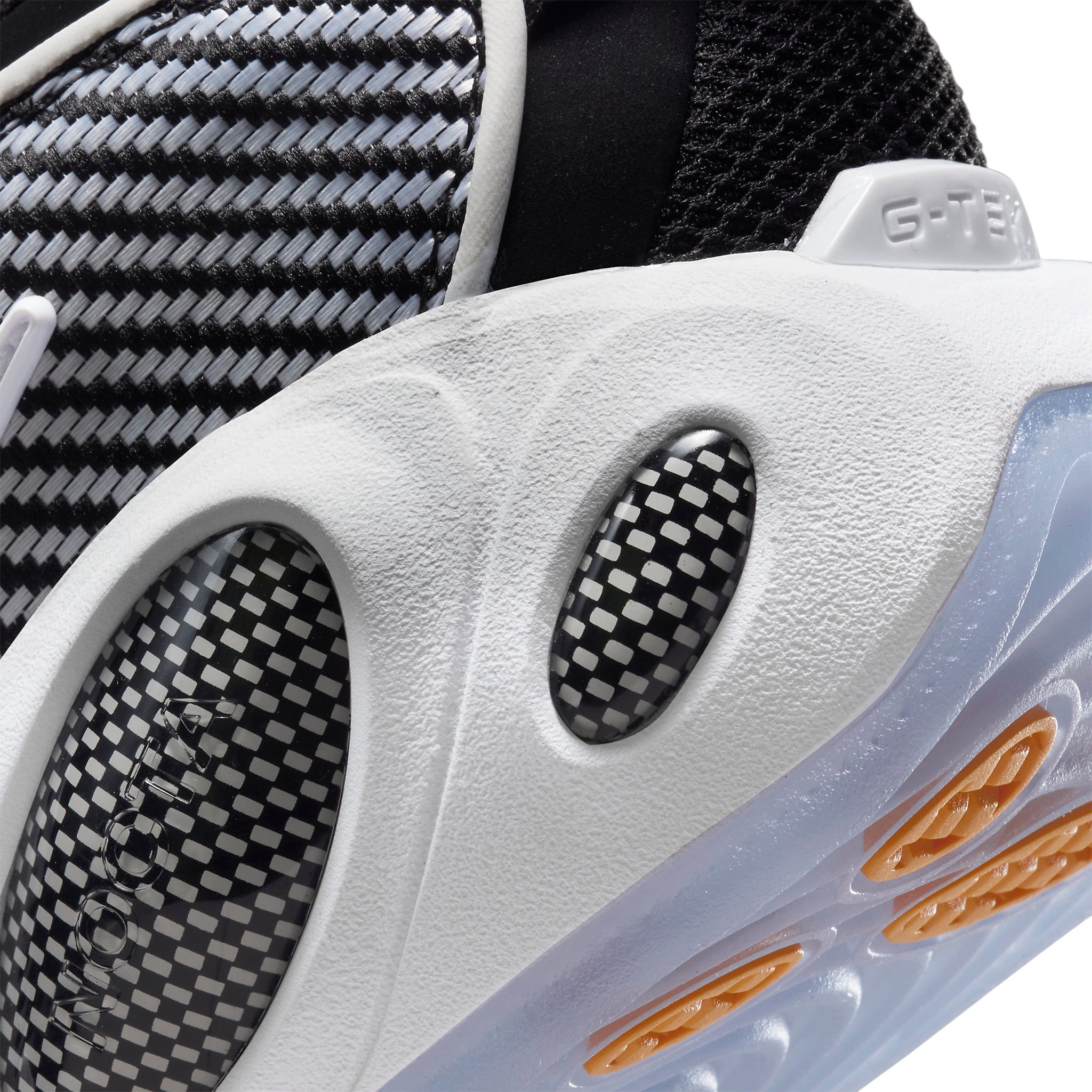 Heel View of nike x nocta glide drake black white dm0879-001